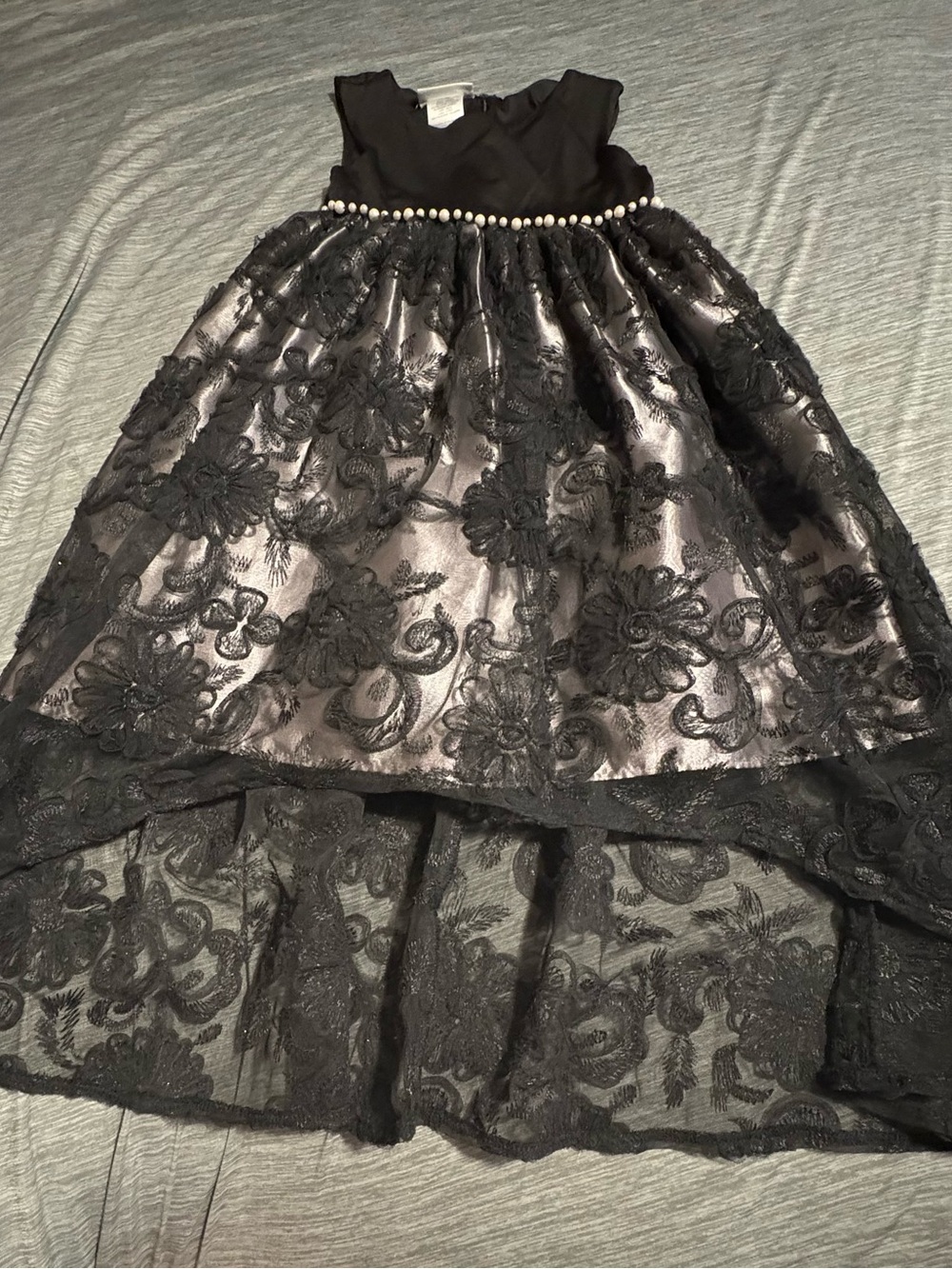 Girls Black Lace Overlay High-Low Party Skirt Dress